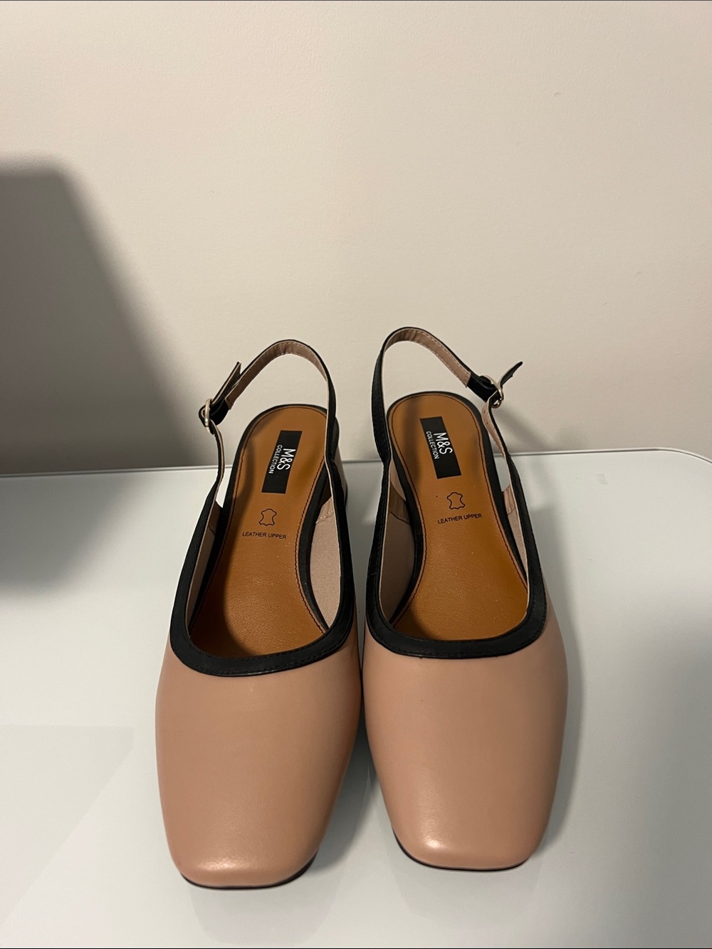 Marks & Spencer Blush Pink Slingback Flats with Black Trim NWOT